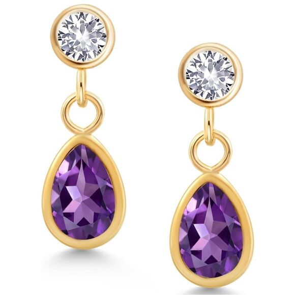 14K Yellow Gold with 0.98 Cttw Amethyst and White Sapphire Post Back Earrings